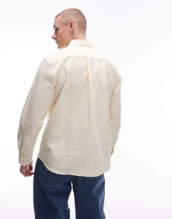 Lacoste Long Sleeve Shirt In Yellow And White Vertical Stripes For Men -Clothes Fashion Store 207664935 3