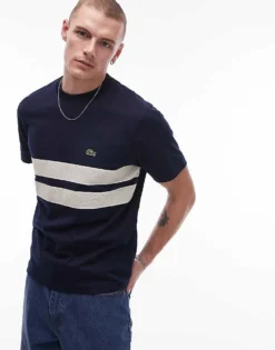 Lacoste T-shirt In Navy With White Panel Inserts For Men
