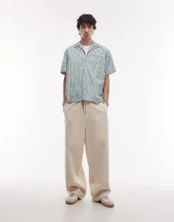 Lacoste Short Sleeve Revere Collared Shirt In Green And White Stripes For Men -Clothes Fashion Store 207664971 3