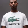 Lacoste T-shirt In White With Big Classic Croc Logo Print For Men