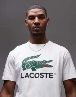 Lacoste T-shirt In White With Big Classic Croc Logo Print For Men
