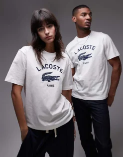 Lacoste Unisex Relaxed Fit T-shirt In White With Front Logo Print For Unisex
