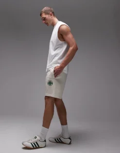 Lacoste Jersey Shorts In White With Tennis Emblem For Men