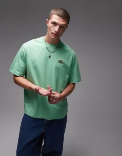 Lacoste Oversized T-shirt In Green With Large Logo Embroidery For Men