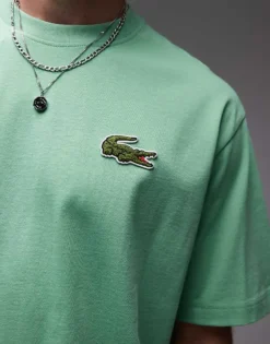 Lacoste Oversized T-shirt In Green With Large Logo Embroidery For Men -Clothes Fashion Store 207665018 3