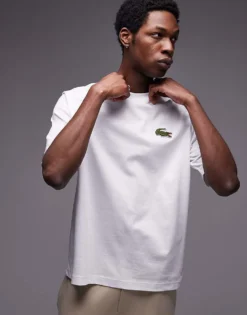 Lacoste Oversized T-shirt In White With Large Logo Embroidery For Men -Clothes Fashion Store 207665019 1 white 1