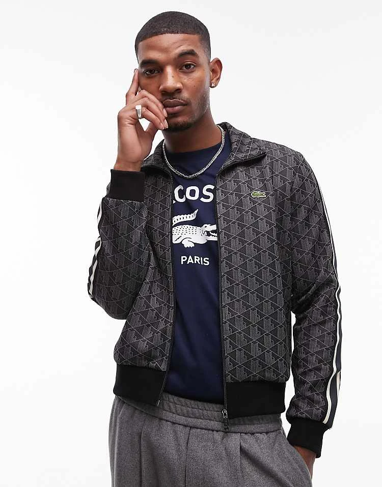 Lacoste Full Zip Through Track Jacket In Black With All Over Monogram Print For Men 5 Lacoste Full Zip Through Track Jacket In Black With All Over Monogram Print For Men - Image 5