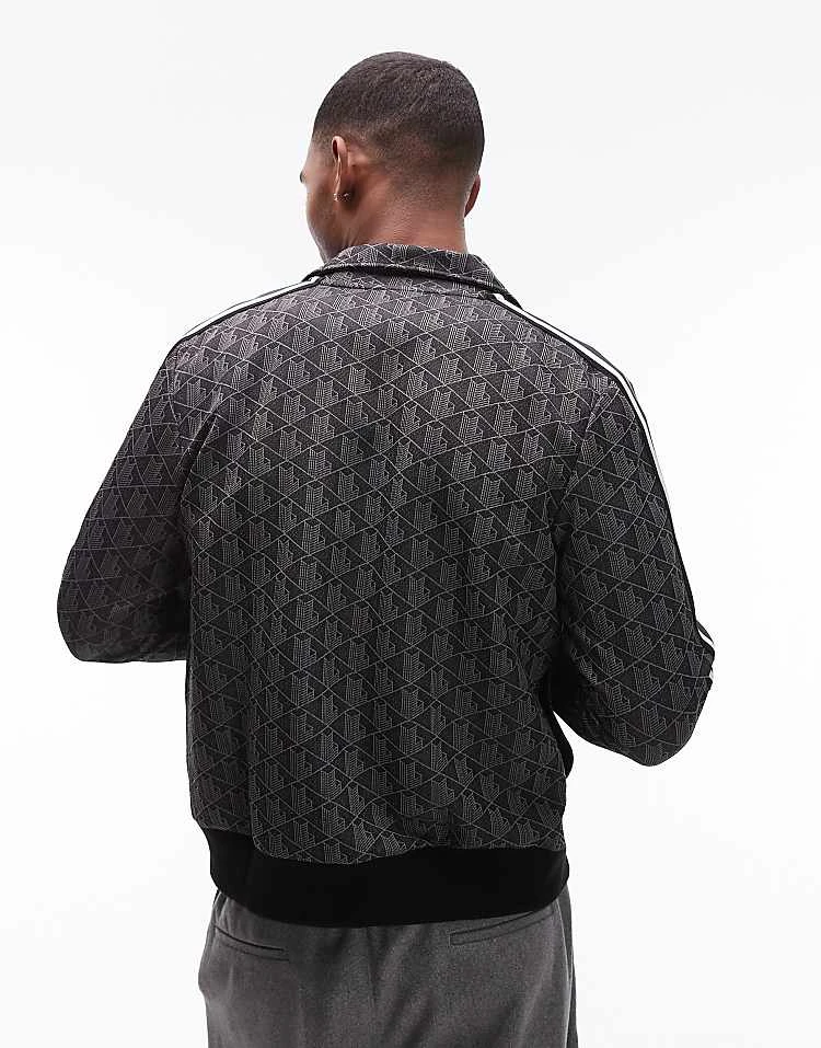 Lacoste Full Zip Through Track Jacket In Black With All Over Monogram Print For Men 2 Lacoste Full Zip Through Track Jacket In Black With All Over Monogram Print For Men - Image 2