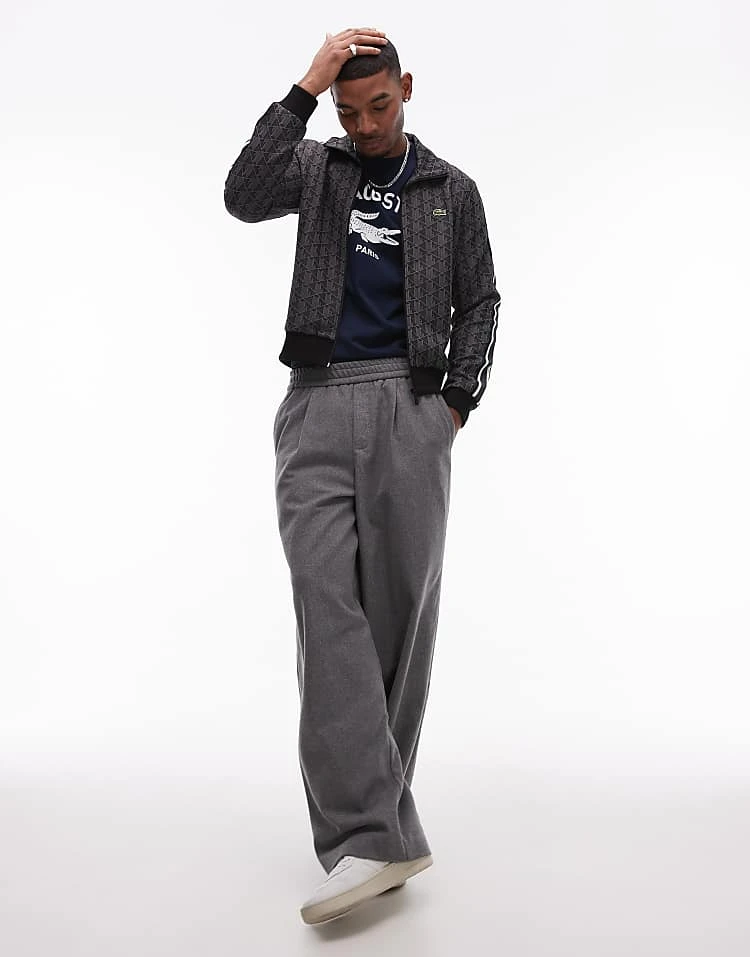 Lacoste Full Zip Through Track Jacket In Black With All Over Monogram Print For Men 3 Lacoste Full Zip Through Track Jacket In Black With All Over Monogram Print For Men - Image 3