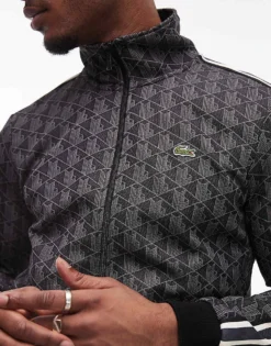 Lacoste Full Zip Through Track Jacket In Black With All Over Monogram Print For Men 8 Lacoste Full Zip Through Track Jacket In Black With All Over Monogram Print For Men -Clothes Fashion Store 207665020 4