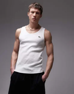 Lacoste Ribbed Vest In Off White For Men