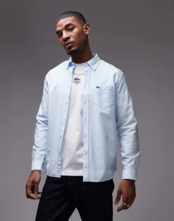 Lacoste Long Sleeve Oxford Shirt In Light Blue For Men -Clothes Fashion Store 207665069 1 blue 1