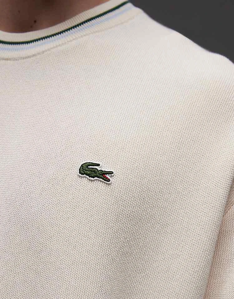 Lacoste Long Sleeve Crewneck Jumper In White With Piping Detail For Men 2 Lacoste Long Sleeve Crewneck Jumper In White With Piping Detail For Men - Image 2