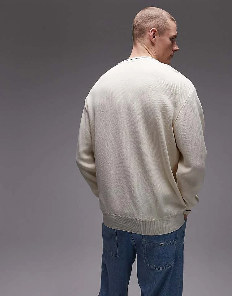 Lacoste Long Sleeve Crewneck Jumper In White With Piping Detail For Men 4 Lacoste Long Sleeve Crewneck Jumper In White With Piping Detail For Men - Image 4