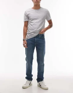 Lacoste Straight Leg Denim Jeans In Lightwash Blue For Men