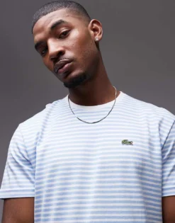Lacoste T-shirt In Horizontal Blue And White Stripes For Men