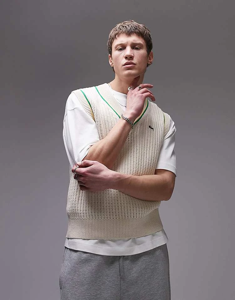 Lacoste Knitted Vest Jumper In Off White For Men 1 Lacoste Knitted Vest Jumper In Off White For Men