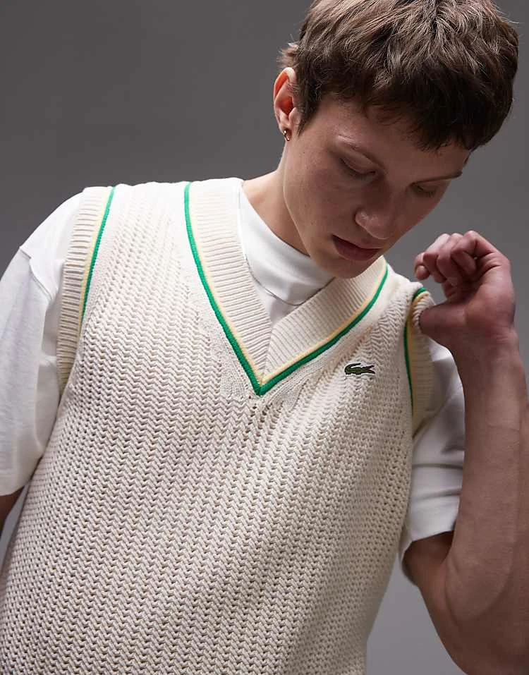 Lacoste Knitted Vest Jumper In Off White For Men 3 Lacoste Knitted Vest Jumper In Off White For Men - Image 3