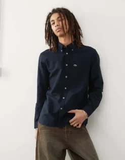 Lacoste Long Sleeve Oxford Shirt In Navy For Men