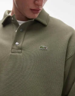 Lacoste Oversized Sweatshirt In Khaki With Polo Button Up Neckline For Men Green -Clothes Fashion Store 207665311 4