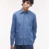 Lacoste Long Sleeve Denim Shirt In Midwash Blue For Men