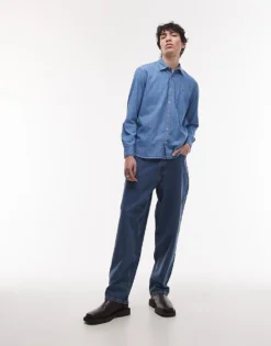 Lacoste Long Sleeve Denim Shirt In Midwash Blue For Men -Clothes Fashion Store 207665319 3