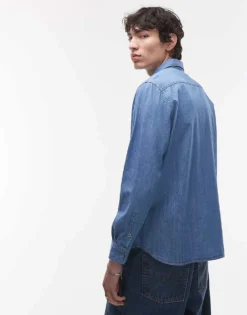 Lacoste Long Sleeve Denim Shirt In Midwash Blue For Men -Clothes Fashion Store 207665319 4