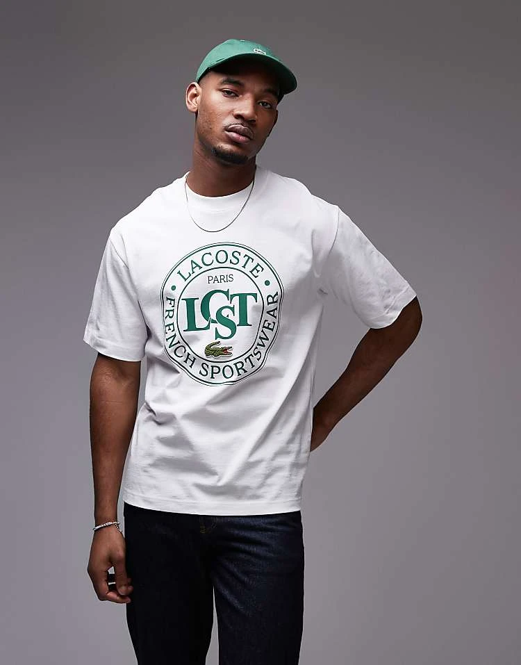 Lacoste Relaxed Fit T-shirt In White With Varsity Logo Print For Men 1 Lacoste Relaxed Fit T-shirt In White With Varsity Logo Print For Men