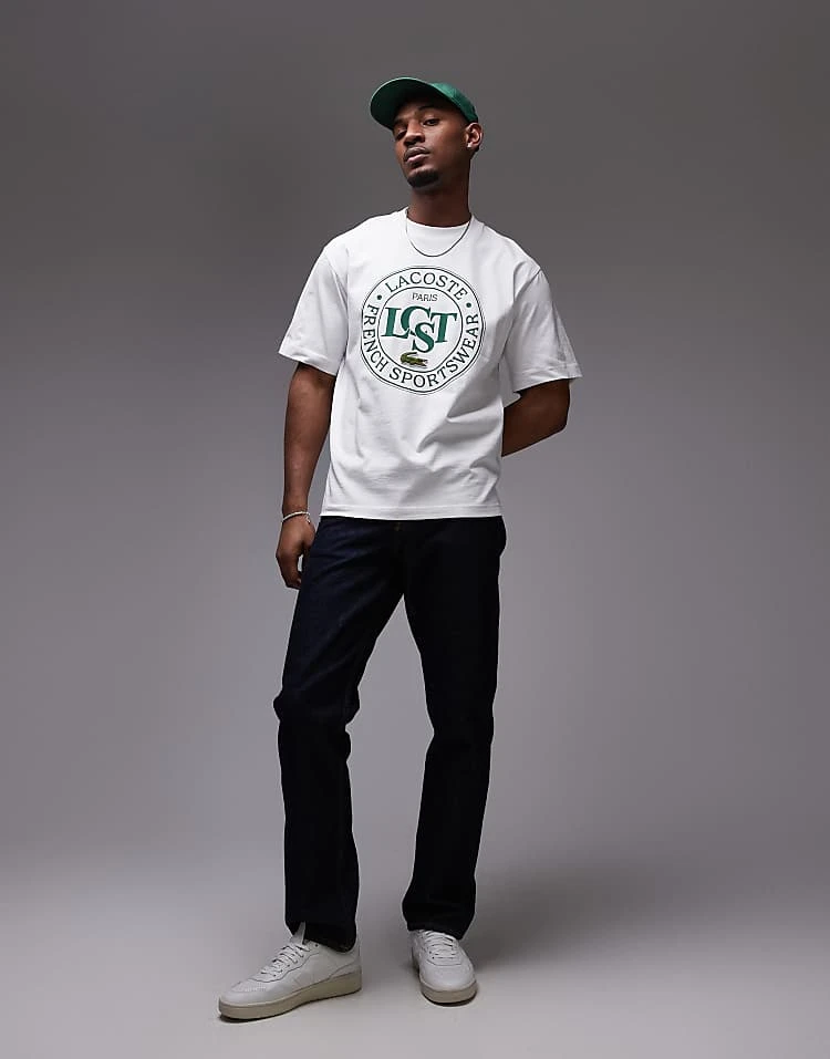 Lacoste Relaxed Fit T-shirt In White With Varsity Logo Print For Men 2 Lacoste Relaxed Fit T-shirt In White With Varsity Logo Print For Men - Image 2