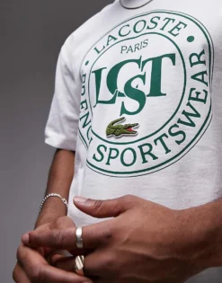 Lacoste Relaxed Fit T-shirt In White With Varsity Logo Print For Men 8 Lacoste Relaxed Fit T-shirt In White With Varsity Logo Print For Men -Clothes Fashion Store 207665359 4
