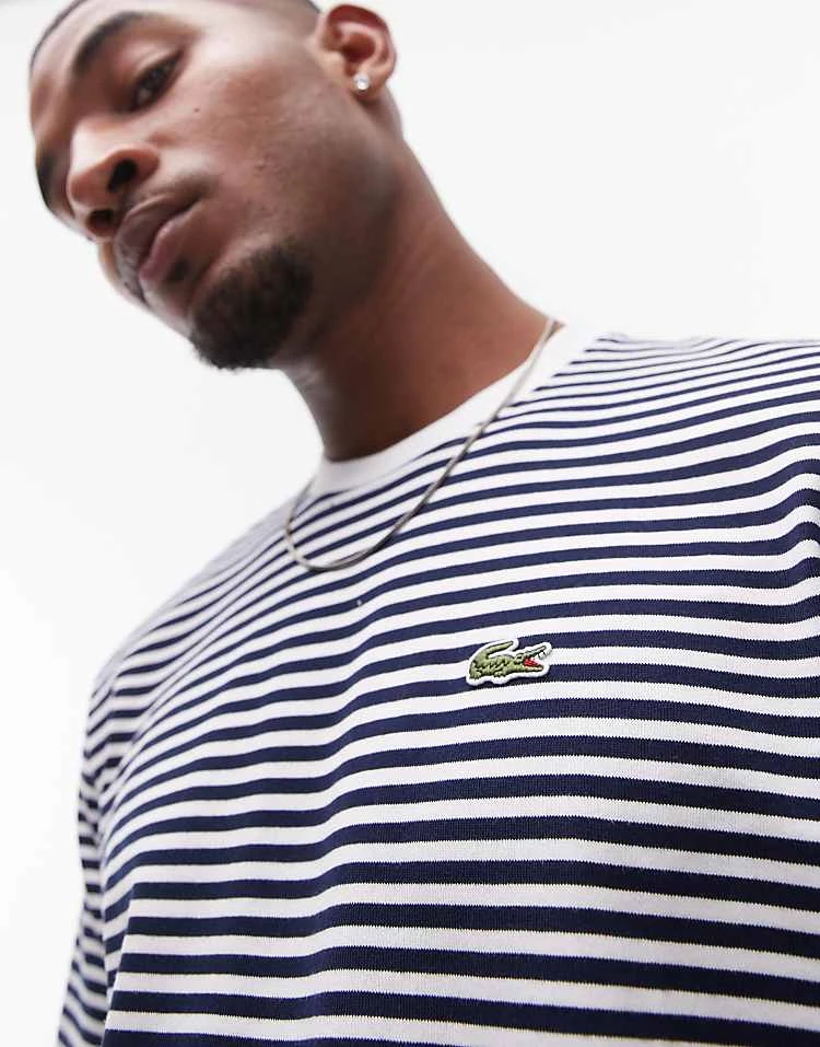 Lacoste T-shirt In Horizontal Navy And White Stripes For Men 3 Lacoste T-shirt In Horizontal Navy And White Stripes For Men - Image 3