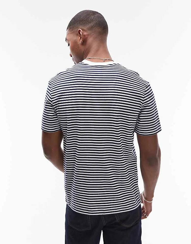Lacoste T-shirt In Horizontal Navy And White Stripes For Men 4 Lacoste T-shirt In Horizontal Navy And White Stripes For Men - Image 4