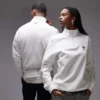 Lacoste Half Zip Sweatshirt In White With Chest Logo Print For Unisex