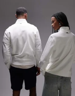 Lacoste Half Zip Sweatshirt In White With Chest Logo Print For Unisex -Clothes Fashion Store 207665445 4