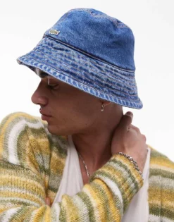 Lacoste Denim Bucket Hat In Midwash Blue For Men