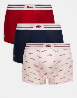 Lacoste 3 Pack Heart Logo Trunks In Multi For Men