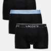 Lacoste 3 Pack Trunks In Black With Blue Waistbands For Men