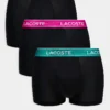 Lacoste 3 Pack Trunks In Black With Multi Coloured Waistbands For Men