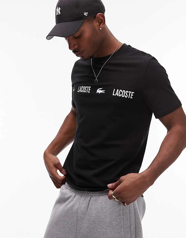 Lacoste Loungewear T-shirt In Black With Logo Stripe For Men 1 Lacoste Loungewear T-shirt In Black With Logo Stripe For Men