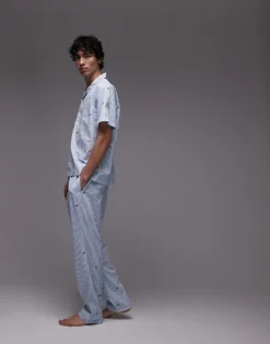 Lacoste Loungewear Trousers In Light Blue With All Over Croc Print For Men -Clothes Fashion Store 207665858 3