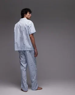 Lacoste Loungewear Trousers In Light Blue With All Over Croc Print For Men -Clothes Fashion Store 207665858 4