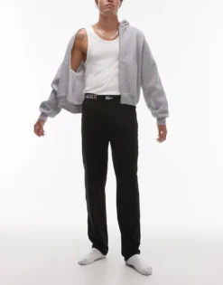 Lacoste Loungewear Trousers In Black With Waistband Taping For Men