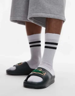 Lacoste Serve 2.0 Sliders In Dark Green With Textured Logo For Men -Clothes Fashion Store 207665920 4