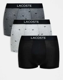 Lacoste 3 Pack Trunks In Grey And Black With All Over Print For Men Multi -Clothes Fashion Store 207665960 1 multi 1