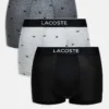 Lacoste 3 Pack Trunks In Grey And Black With All Over Print For Men Multi