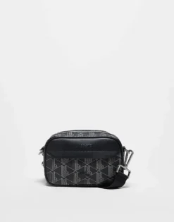 Lacoste Reporter Bag In Black With All Over Monogram Embossing For Men