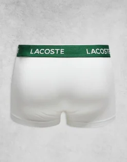 Lacoste 3 Pack Trunks In White With Green Waistbands For Men -Clothes Fashion Store 207666013 3