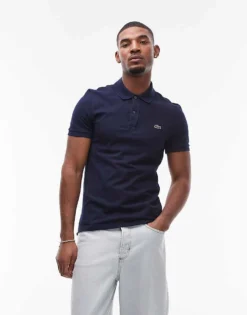 Lacoste Slim Fit Pique Polo In Navy For Men